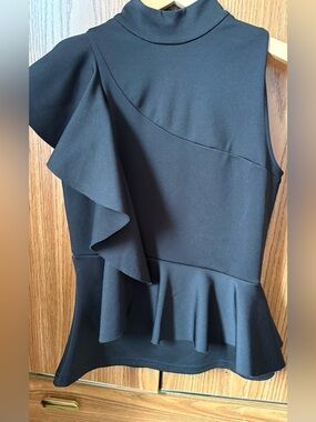 Asymmetrical Black Ruffle Peplum Top